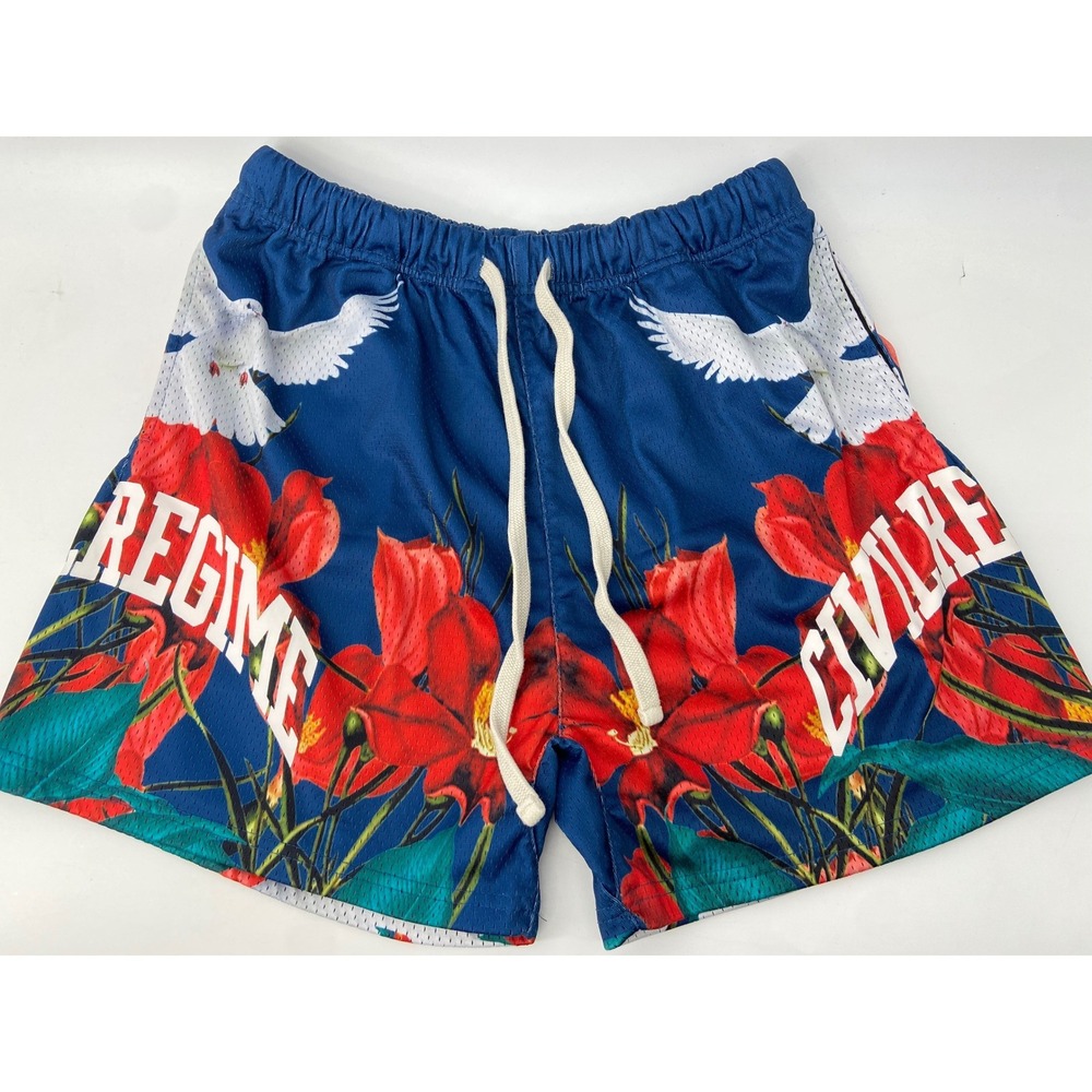 Civil Regime Shorts Mens Medium Blue Floral Dove Mesh Athletic Basketball Heavy